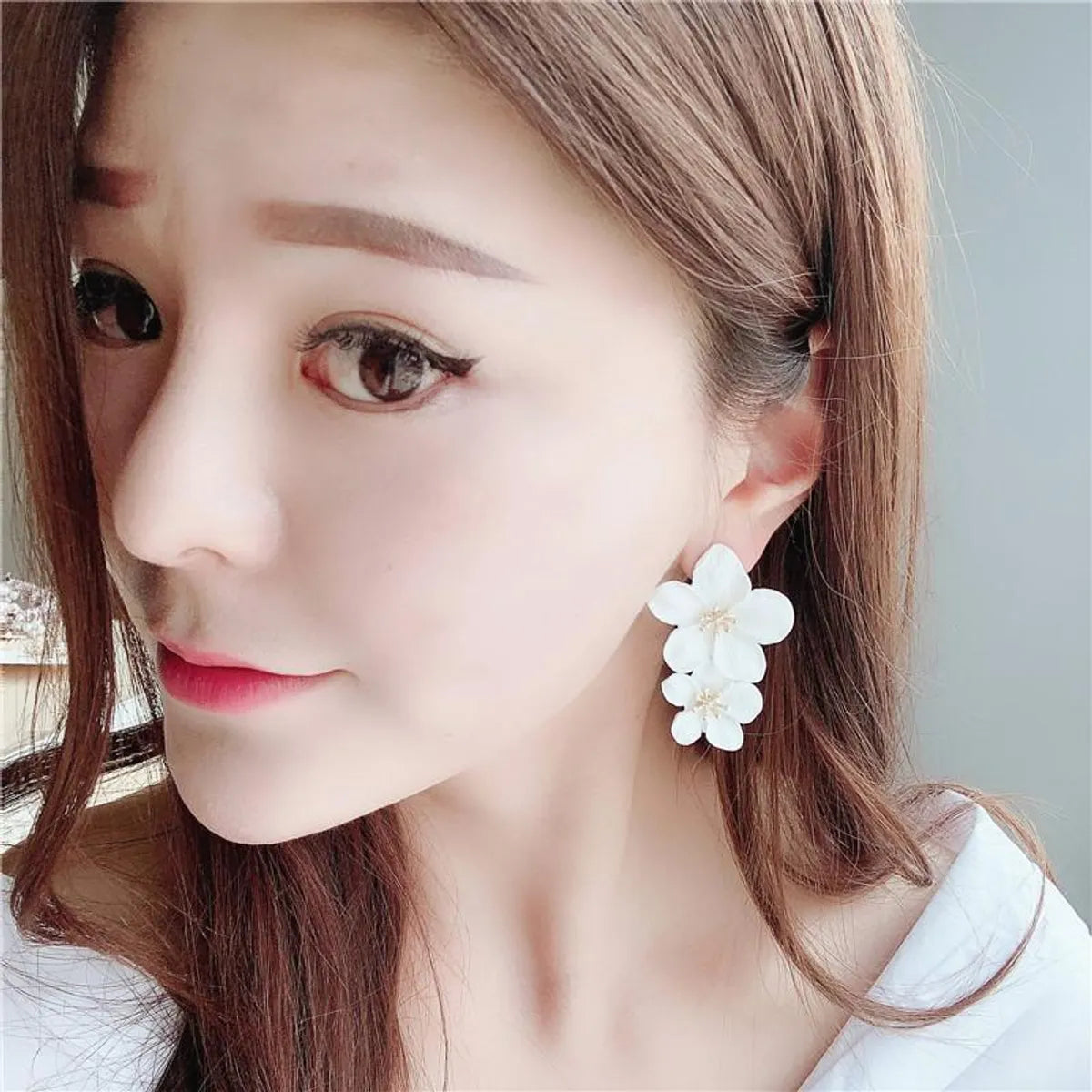 Fashion Flower Stoving Varnish Alloy Drop Earrings