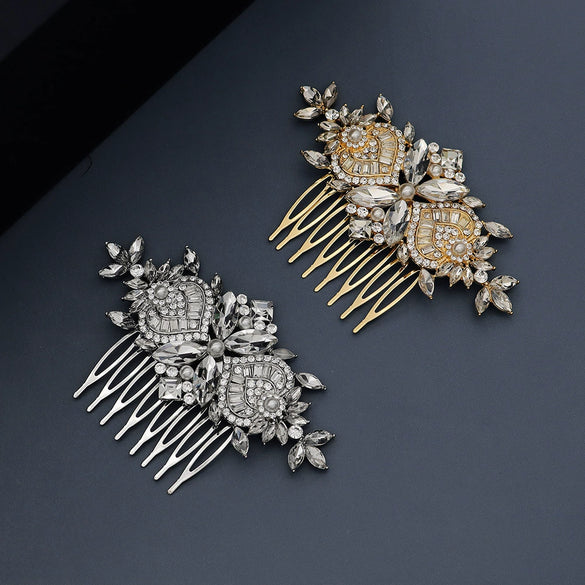Women's Floral Pearl And Rhinestone Hair Comb Metal Bridal Headpiece For Weddings And Photography Elegant Decorative Hair Accessory