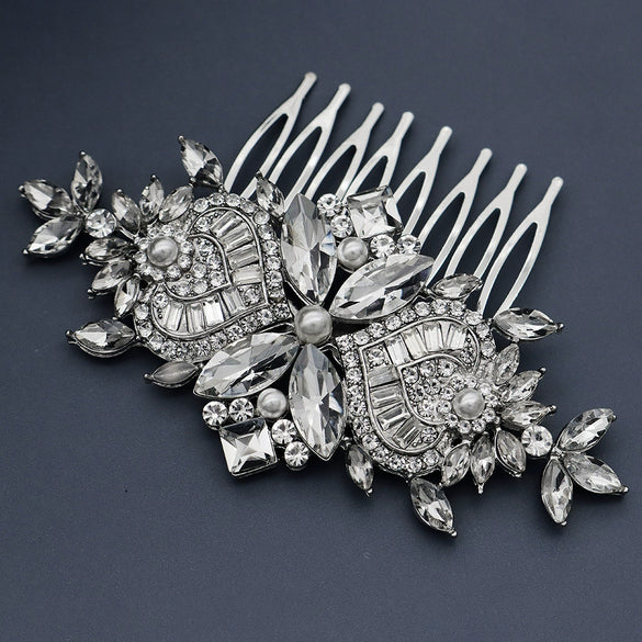 Women's Floral Pearl And Rhinestone Hair Comb Metal Bridal Headpiece For Weddings And Photography Elegant Decorative Hair Accessory