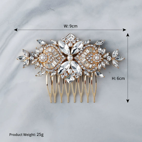 Women's Floral Pearl And Rhinestone Hair Comb Metal Bridal Headpiece For Weddings And Photography Elegant Decorative Hair Accessory