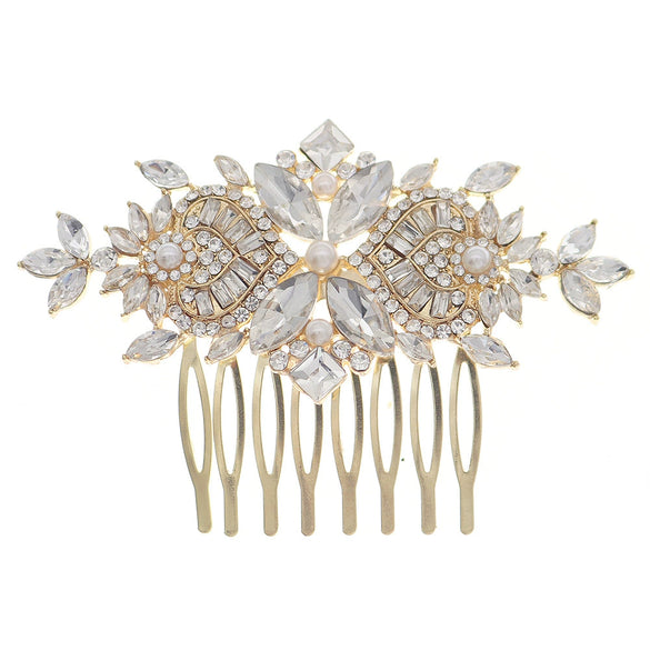 Women's Floral Pearl And Rhinestone Hair Comb Metal Bridal Headpiece For Weddings And Photography Elegant Decorative Hair Accessory