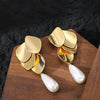 Women's Floral Pearl Earrings Geometric Metal Jewelry With Real Gold Plating And Minimalist Design