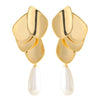 Women's Floral Pearl Earrings Geometric Metal Jewelry With Real Gold Plating And Minimalist Design
