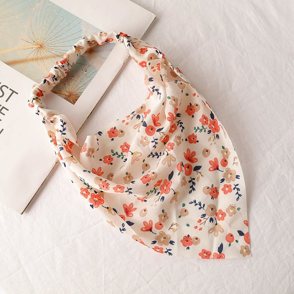 Women's Floral Plaid Geometric Chiffon Fabric Hair Band Triangle Turban Headband Fashion Hair Accessory
