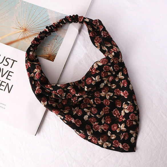 Women's Floral Plaid Geometric Chiffon Fabric Hair Band Triangle Turban Headband Fashion Hair Accessory
