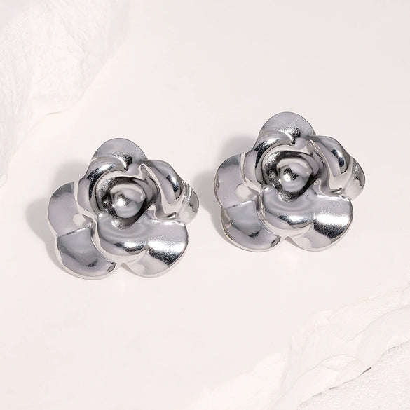 Women's Floral Princess Style Earrings In Stainless Steel With Goldplated Flower Design