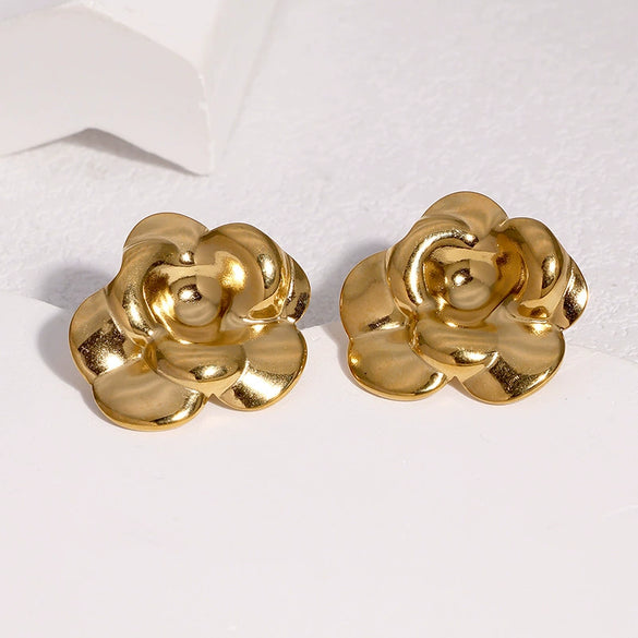 Women's Floral Princess Style Earrings In Stainless Steel With Goldplated Flower Design