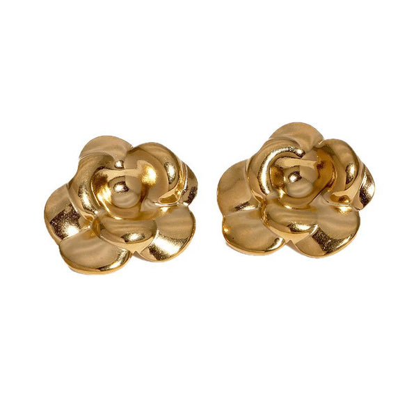 Women's Floral Princess Style Earrings In Stainless Steel With Goldplated Flower Design