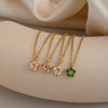 Women’s Floral Zircon Pendant Necklace With Vacuum Gold Plated Stainless Steel Chain Lobster Clasp And Extension Chain