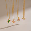 Women’s Floral Zircon Pendant Necklace With Vacuum Gold Plated Stainless Steel Chain Lobster Clasp And Extension Chain