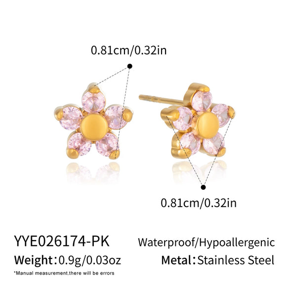 Women's Floral Zircon Stud Earrings With Stainless Steel Posts And Pvd Vacuum Gold Plated Finish