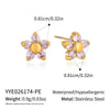 Women's Floral Zircon Stud Earrings With Stainless Steel Posts And Pvd Vacuum Gold Plated Finish