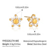 Women's Floral Zircon Stud Earrings With Stainless Steel Posts And Pvd Vacuum Gold Plated Finish