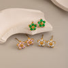 Women's Floral Zircon Stud Earrings With Stainless Steel Posts And Pvd Vacuum Gold Plated Finish