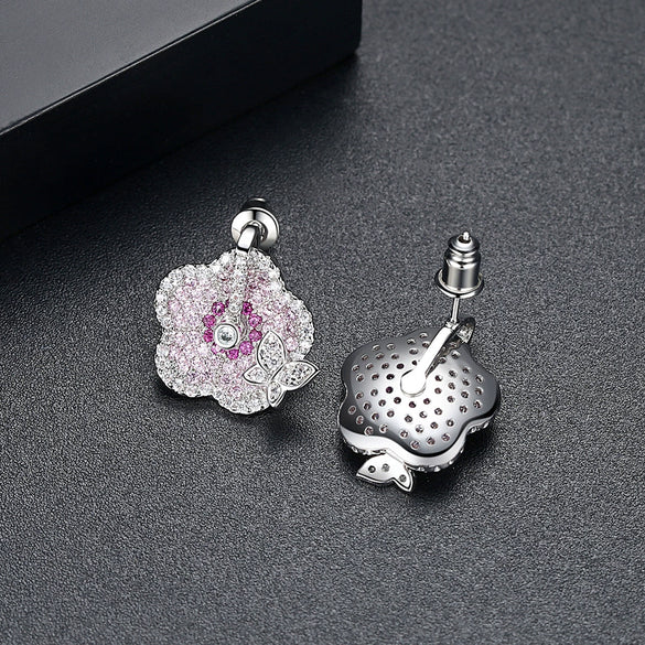 Women's Flower And Butterfly Earrings With Colorful Zircon Accents Electroplated Copper Fashion Jewelry