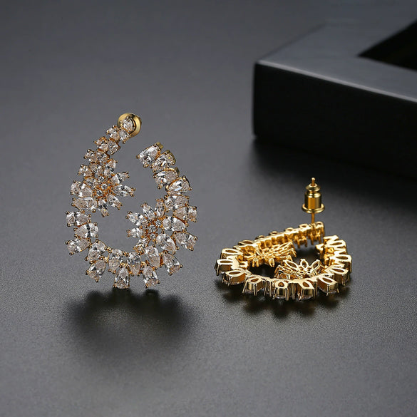 Women's Flower Basket Stud Earrings Electroplated Copper With Zircon Crystal Water Drop Design Statement Fashion Jewelry For Banquets