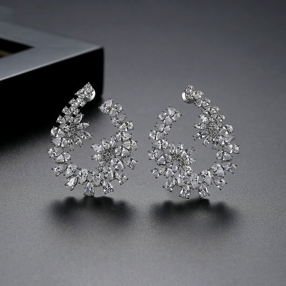 Women's Flower Basket Stud Earrings Electroplated Copper With Zircon Crystal Water Drop Design Statement Fashion Jewelry For Banquets