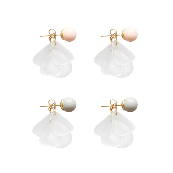 Women's Flower Drop Earrings With Frosted Beads And Acrylic Petals Copper Ear Studs Simple Fashion Jewelry