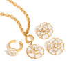 Women's Flower Titanium Steel And Stainless Steel Necklace Earrings And Ring Set With Electroplating