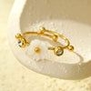 Women's Flower White Butterfly Shell Inlaid Zircon Light Luxury Style Stainless Steel Ring With Electroplating