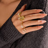 Women's Flower White Butterfly Shell Inlaid Zircon Light Luxury Style Stainless Steel Ring With Electroplating