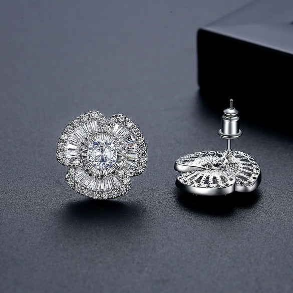 Women's Flower Zircon Earrings With Electroplated Copper Inlay Floral Fashion Ear Jewelry Wholesale