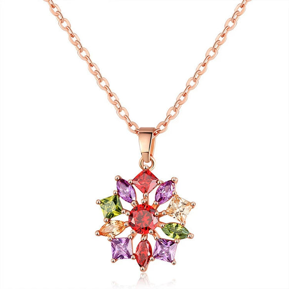 Women's Flower Zircon Pendant Necklace With Snake Bone Chain In Environmentally Friendly Copper Elegant Clavicle Necklace
