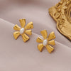 Women's Flowershaped Inlaid Natural Stone Stainless Steel 18K Electroplated Earrings