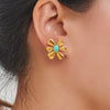 Women's Flowershaped Inlaid Natural Stone Stainless Steel 18K Electroplated Earrings
