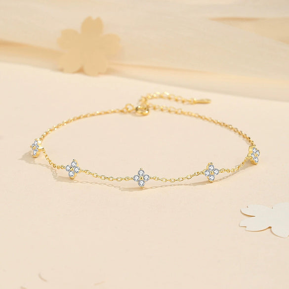 Women's Foot Chain S925 Sterling Silver Fourleaf Clover Geometric Style Zircon Jewelry