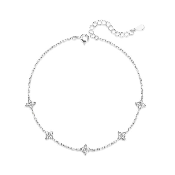 Women's Foot Chain S925 Sterling Silver Fourleaf Clover Geometric Style Zircon Jewelry