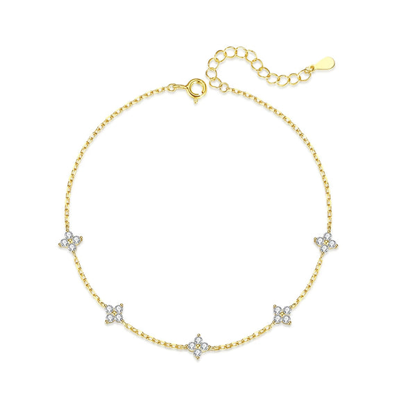 Women's Foot Chain S925 Sterling Silver Fourleaf Clover Geometric Style Zircon Jewelry