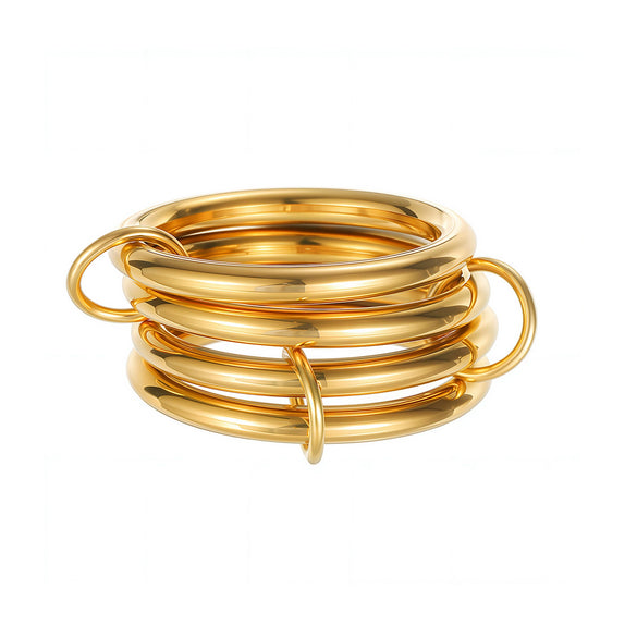 Women's Fourlayer Stacked Ring Titanium Steel 18K Gold Plated Geometric Style Hand Jewelry