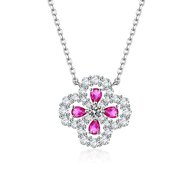 Women's Fourleaf Clover S925 Sterling Silver Ochain Necklace With Yellow Diamond Design And Light Luxury Style