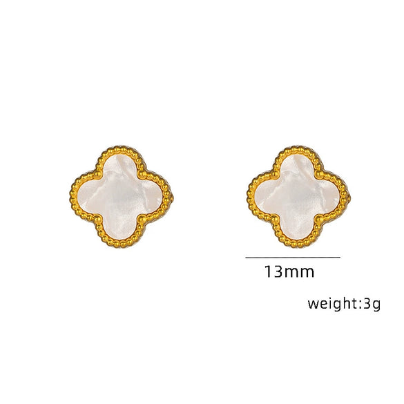 Women's Fourleaf Clover Titanium Steel Earrings With Electroplated Geometric Design Highend Sense Summer Niche Fashion Temperament
