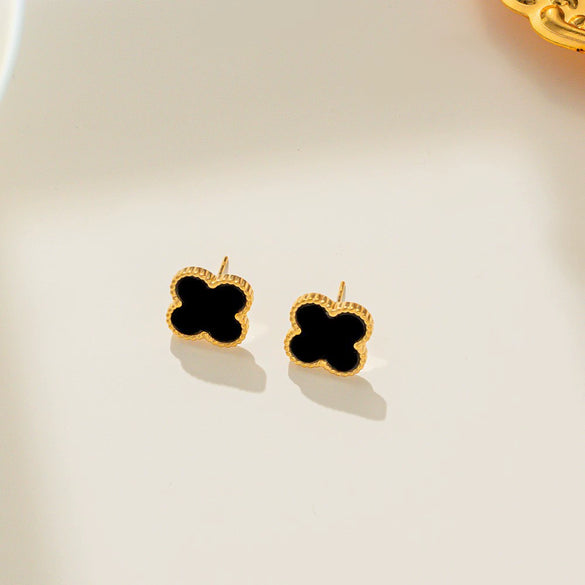 Women's Fourleaf Clover Titanium Steel Earrings With Electroplated Geometric Design Highend Sense Summer Niche Fashion Temperament