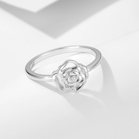 Women's French Gentle Camellia 925 Sterling Silver Ring With Flower Pattern And Electroplating Design