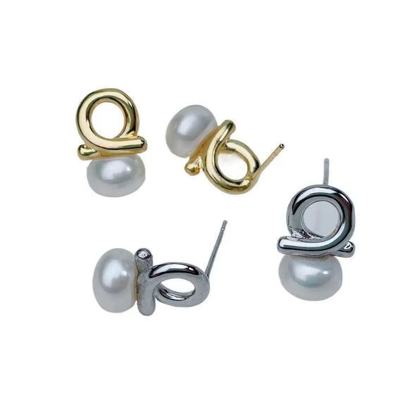 Women's French Geometric Freshwater Pearl Earrings
