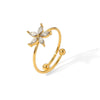 Women's French Retro Antique Flowershaped Stainless Steel Ring Inlaid With Zircon