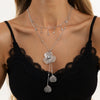 Women's French Retro Layered Necklace With Three Dimensional Ginkgo Leaf Flower Tassel Pendant Geometric Alloy Design And Plated Finish