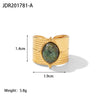 Women's French Retro Titanium Steel Natural Stone Tiger Beads Wide Opening Ring Inlaid Zircon Geometric Jewelry