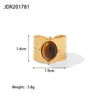 Women's French Retro Titanium Steel Natural Stone Tiger Beads Wide Opening Ring Inlaid Zircon Geometric Jewelry