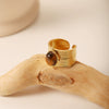 Women's French Retro Titanium Steel Natural Stone Tiger Beads Wide Opening Ring Inlaid Zircon Geometric Jewelry