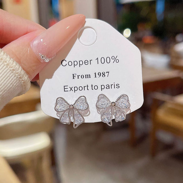 Women's Fresh Bow Zirconia Copper Earrings