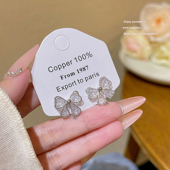 Women's Fresh Bow Zirconia Copper Earrings
