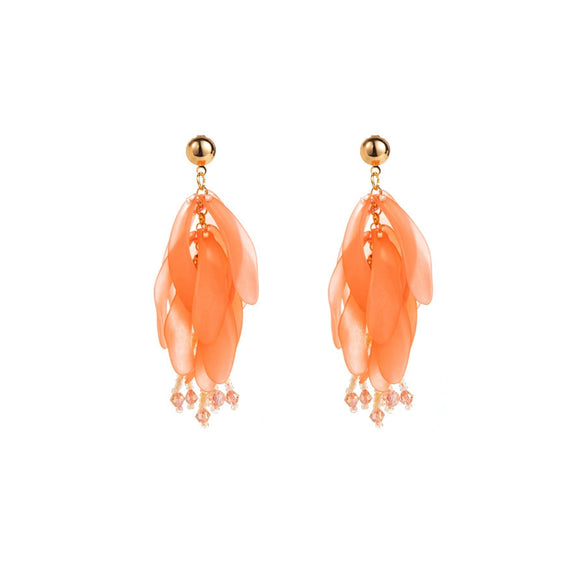 Women's Fresh Resin Petals Long Tassel Earrings With Flower Pattern And Electroplating