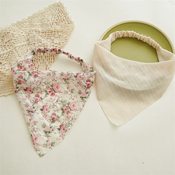 Women's Fresh Silver Silk Fabric Geometric Headscarf Headwear With Elastic Band