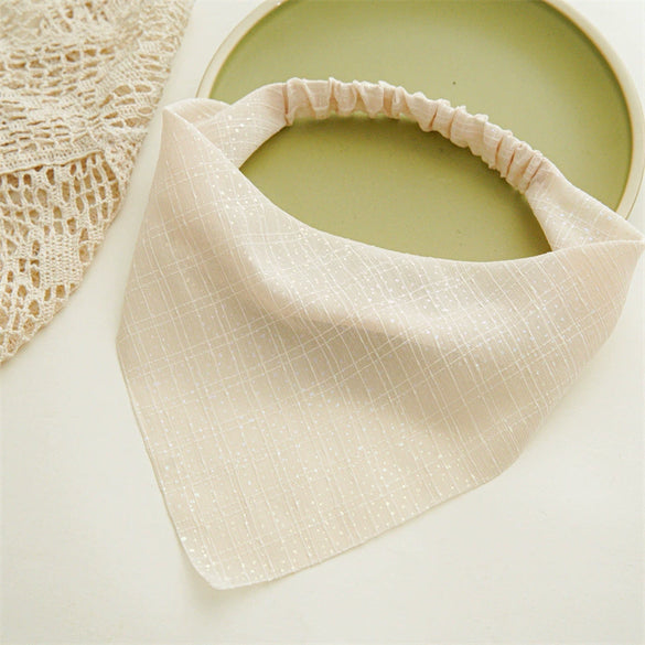 Women's Fresh Silver Silk Fabric Geometric Headscarf Headwear With Elastic Band