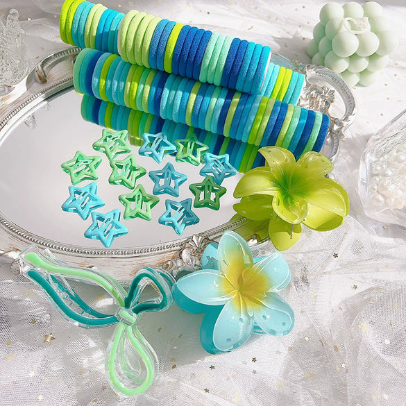 Women's Fresh Sweet Hair Clip Set With Elastic Hair Band Bow And Plumeria Plastic Resin Material Electroplating Technology