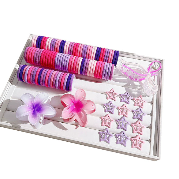 Women's Fresh Sweet Hair Clip Set With Elastic Hair Band Bow And Plumeria Plastic Resin Material Electroplating Technology
